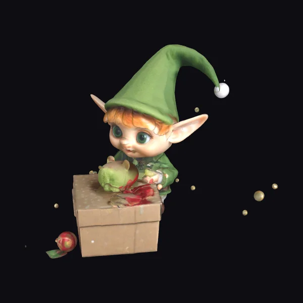 Elf Unwrapping Gift Box