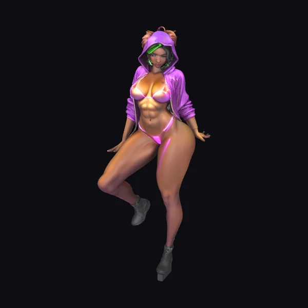 Purple Hoodie Bikini Girl