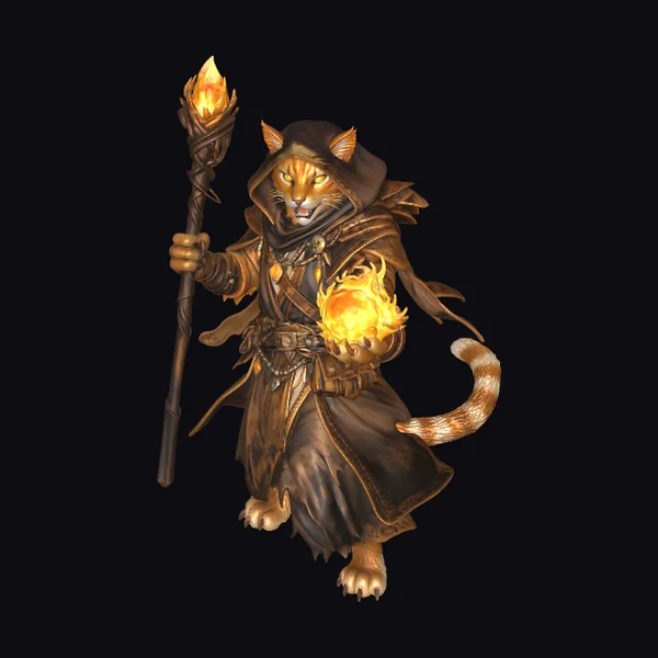 Feline Archmage with Flames