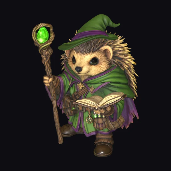 Hedgehog Wizard Emerald Staff
