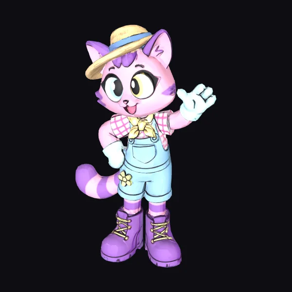 Pink Cat in Overalls
