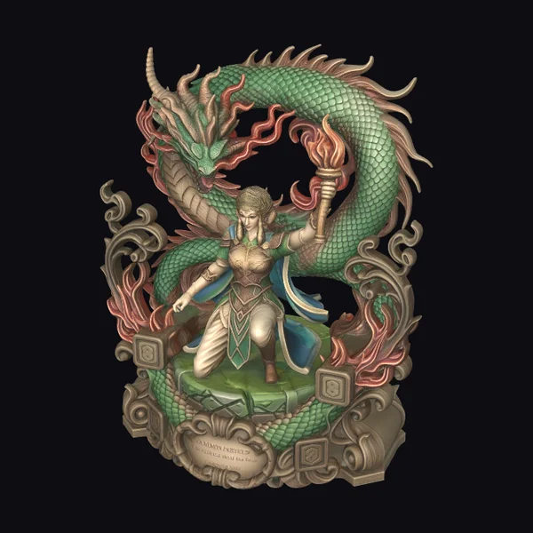 Warrior with Dragon Sculpture