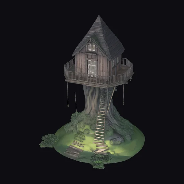 Wooden Treehouse with Balcony