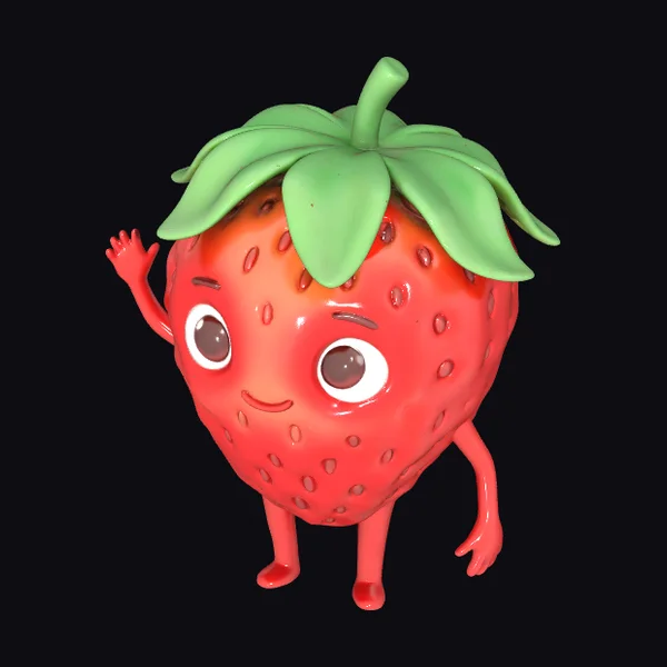 Waving Strawberry Character