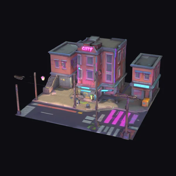 Cyberpunk City Street Block