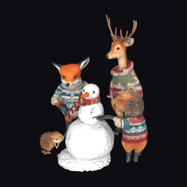 Woodland Friends Snowman Scene