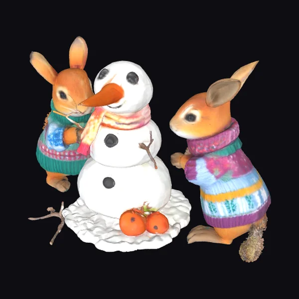 Woodland Animals Building Snowman