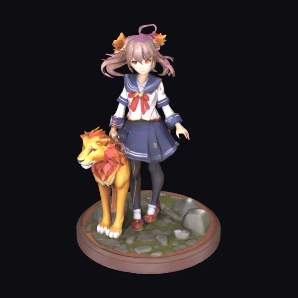 Girl with Lion Companion