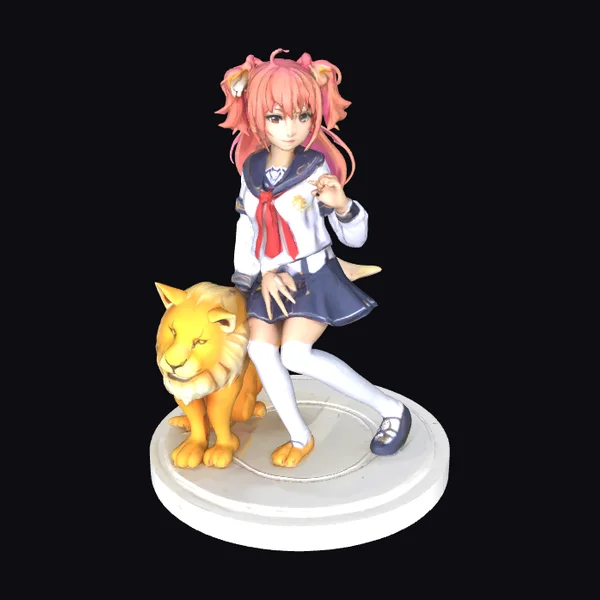Girl with Lion Companion
