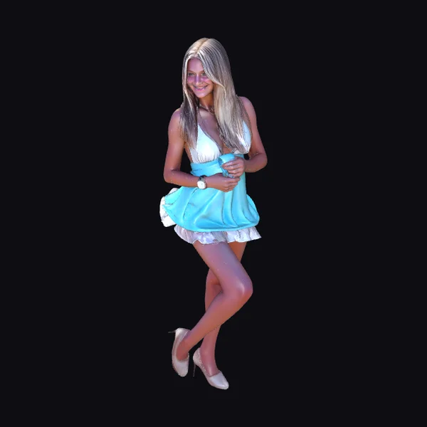 Blonde Woman in Blue Dress