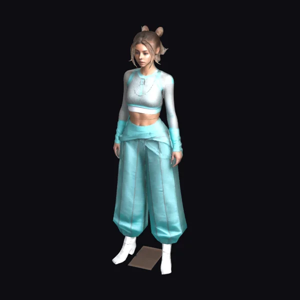 Woman in Teal Outfit