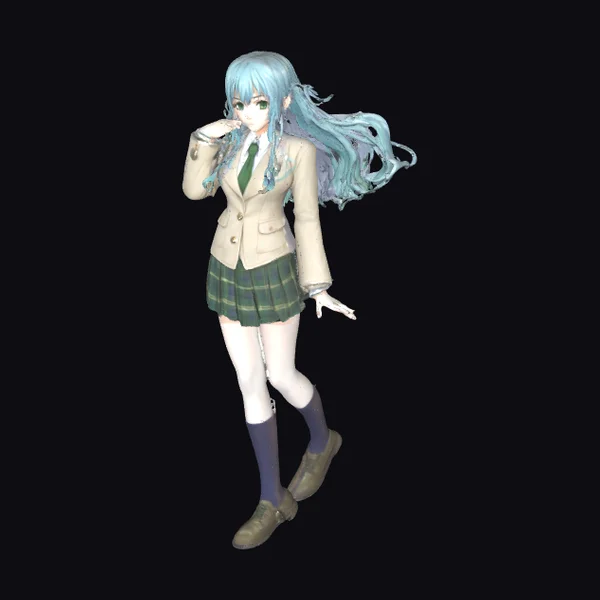 Anime Schoolgirl with Blue Hair