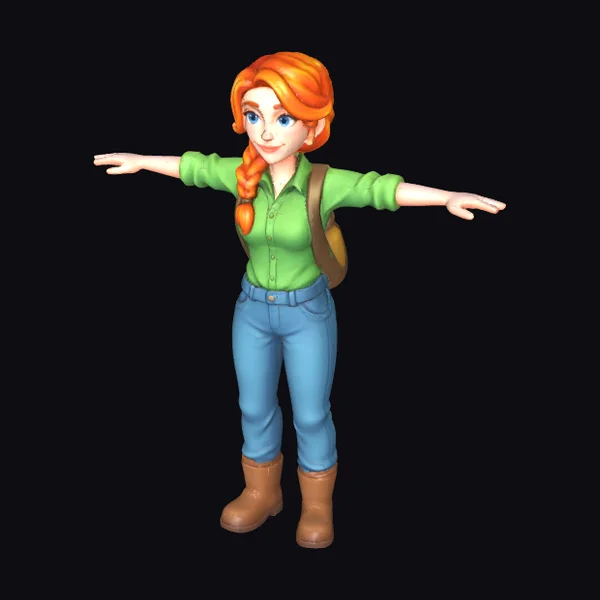 Cartoon Redhead Female Hiker