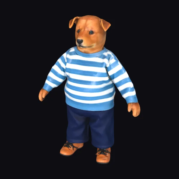 Puppy in Striped Sweater