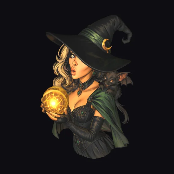 Witch with Bat and Orb