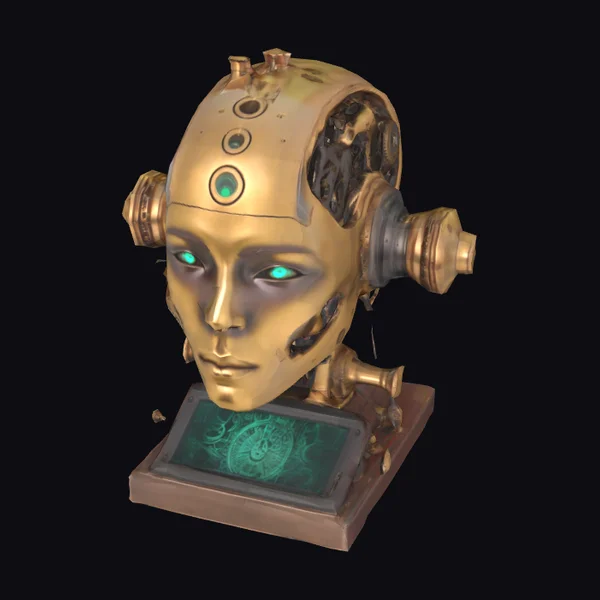 Golden Robot Head Sculpture
