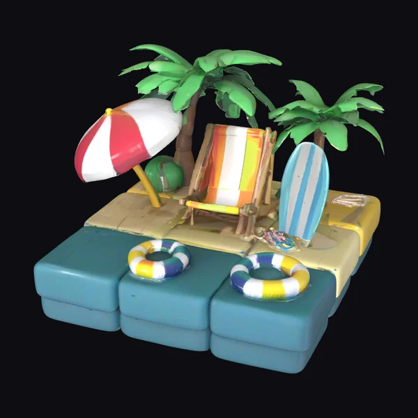 Beach Scene with Floats