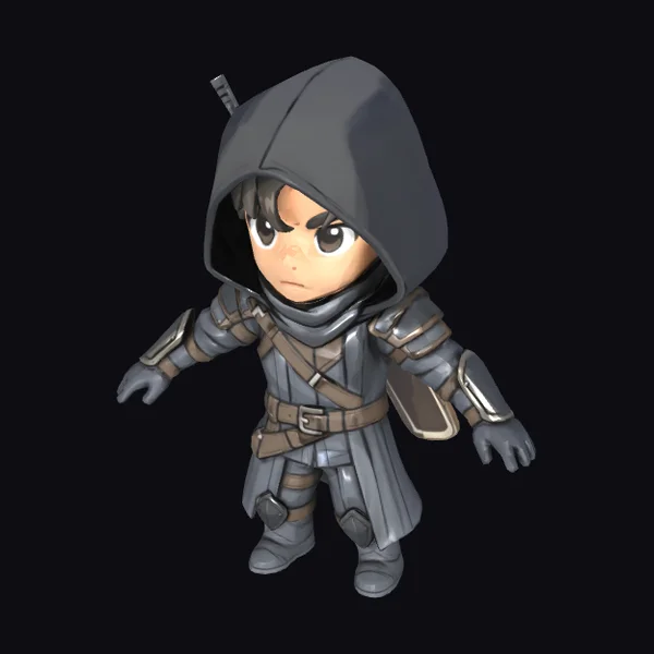 Gray Hooded Chibi Warrior