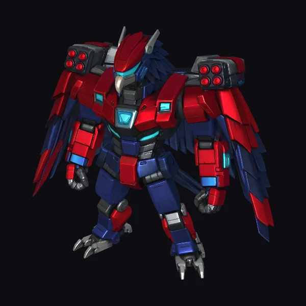 Red Blue Winged Robot
