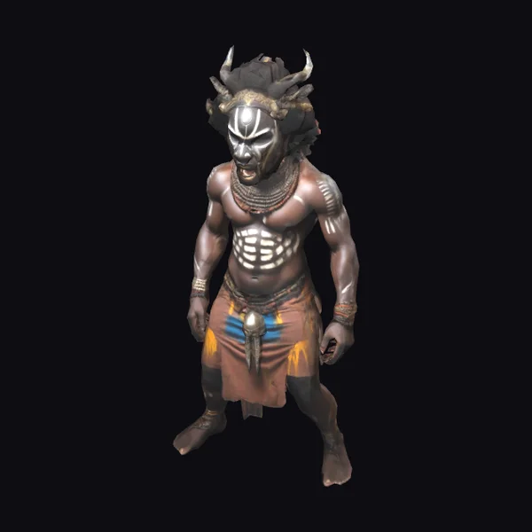 African Warrior with Tribal Mask