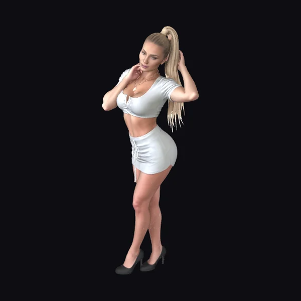 Blonde Woman in White Outfit