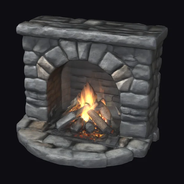 Stone Fireplace with Flames
