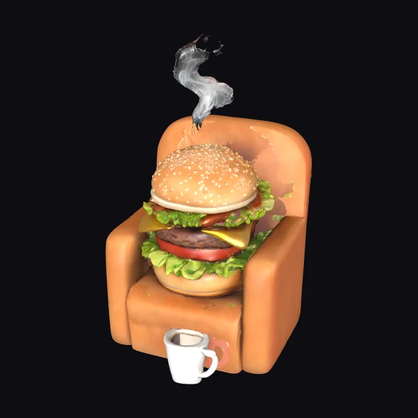 Hamburger on Chair with Coffee