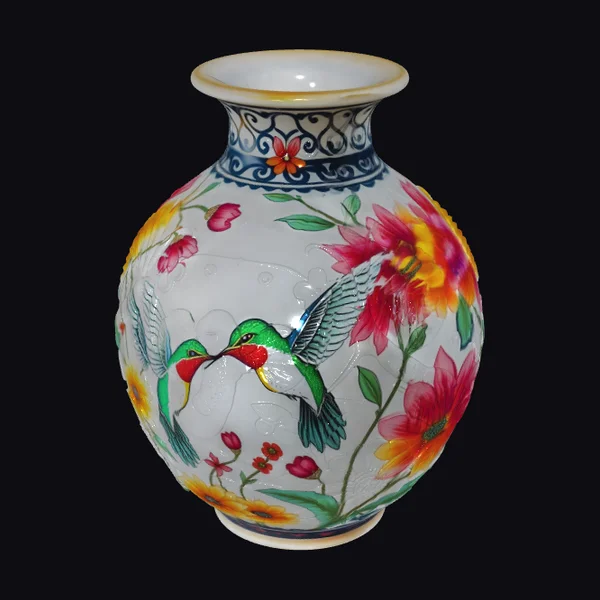 Vase with Hummingbirds Flowers