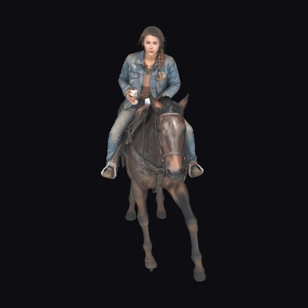 Woman Riding Horse with Coffee
