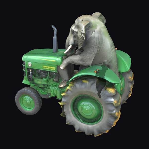 Elephant on Green Tractor