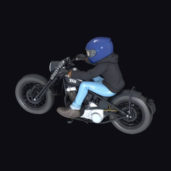 Biker in Blue Helmet