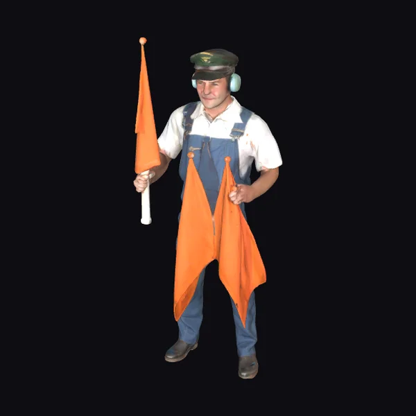 Airport Crew Man with Flags