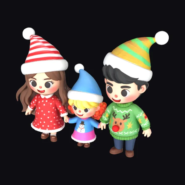 Family in Christmas Hats
