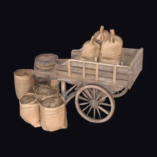 Wooden Cart with Sacks