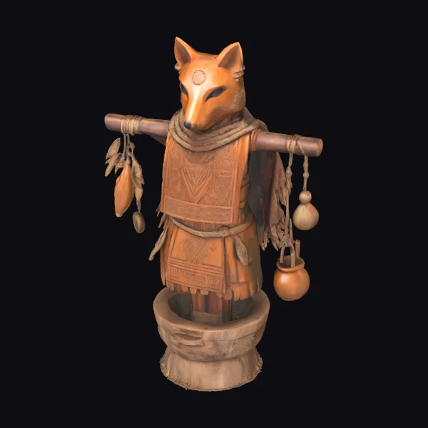 Wooden Fox Guardian Statue
