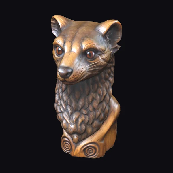 Wooden Weasel Bust Statue