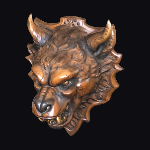 Wooden Demon Bear Head