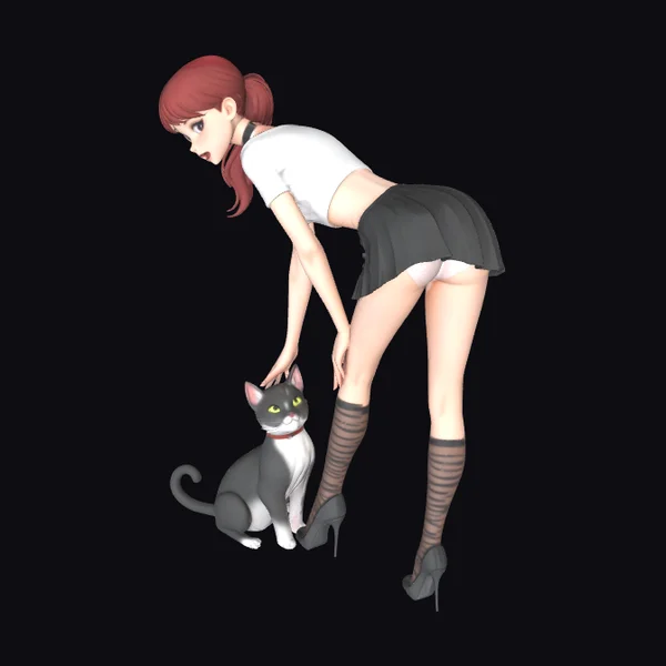 Woman Petting Gray Cat