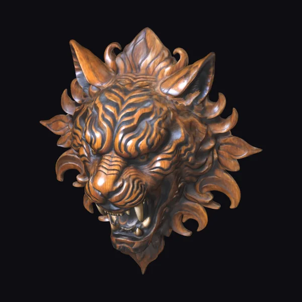 Wooden Demon Tiger Bust
