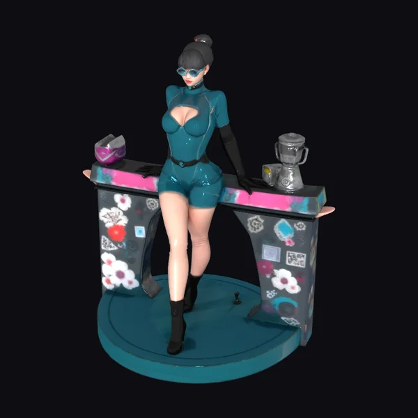 Woman in Teal Outfit