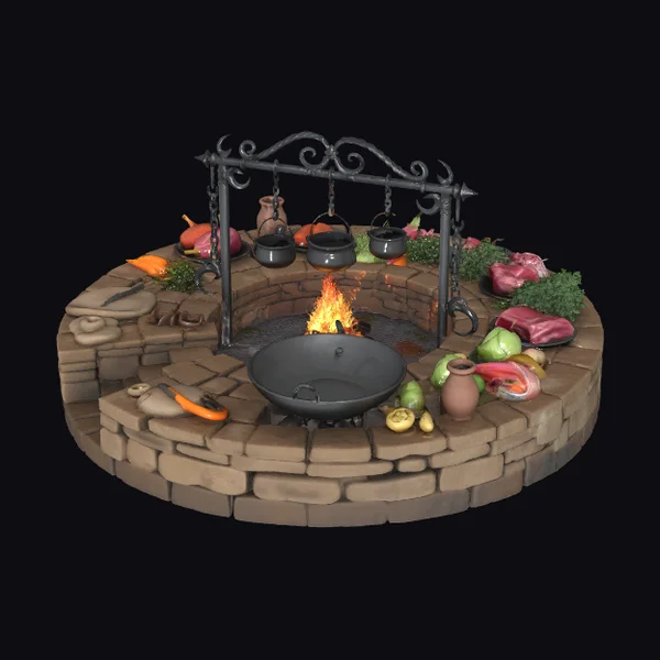 Stone Firepit Cooking Station