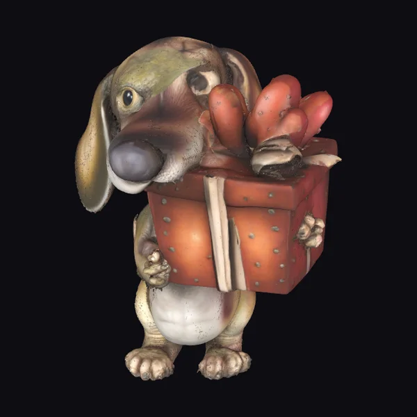 Dachshund Holding Gift Box