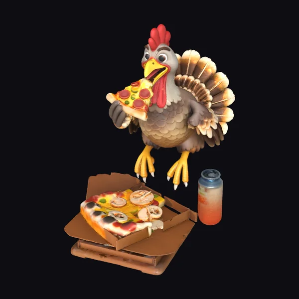 Cartoon Turkey Eats Pizza