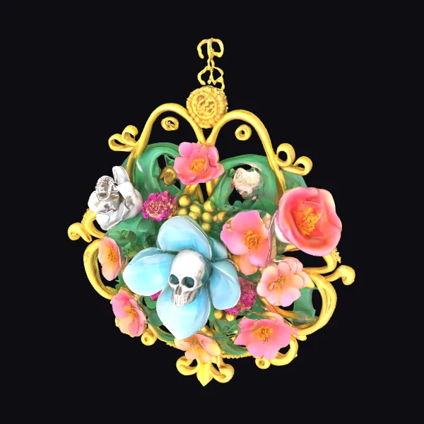 Ornate Flower Skull Pendant