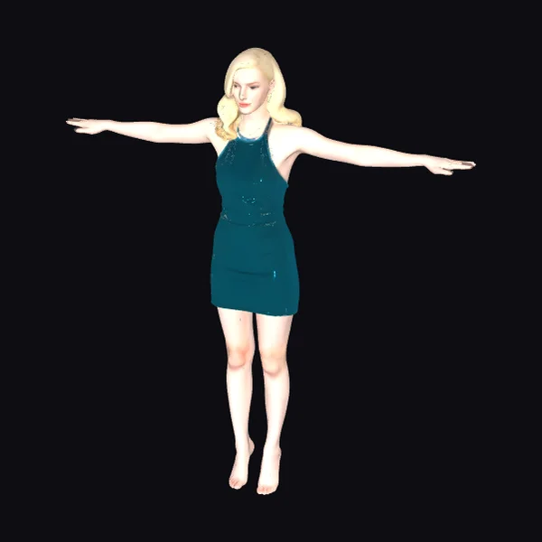 Blonde Woman in Teal Dress