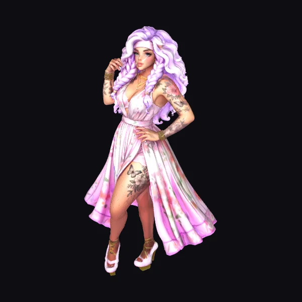 Anime Style Woman Pink Dress