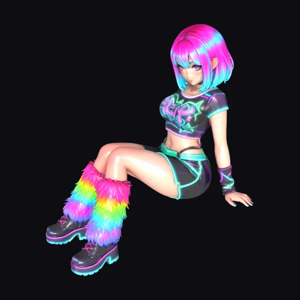 Cyberpunk Girl in Neon Outfit