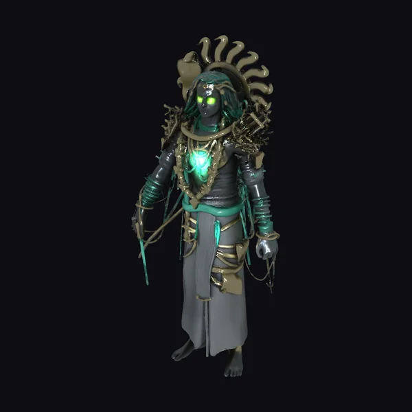 Neon Cyber Deity Figure