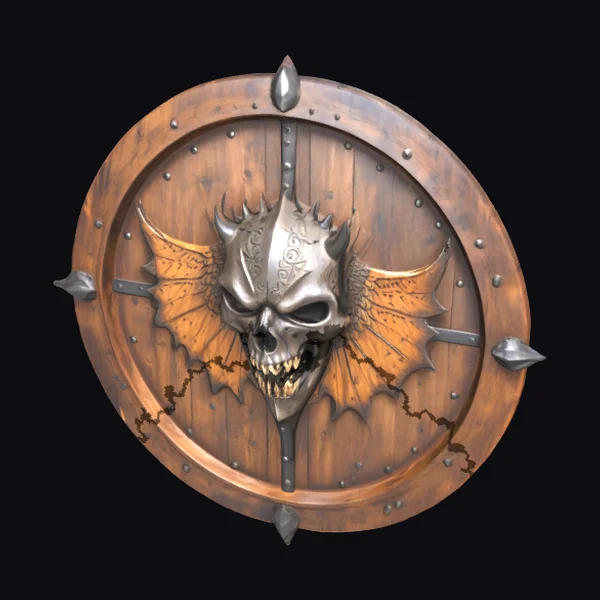 Wooden Shield with Skull