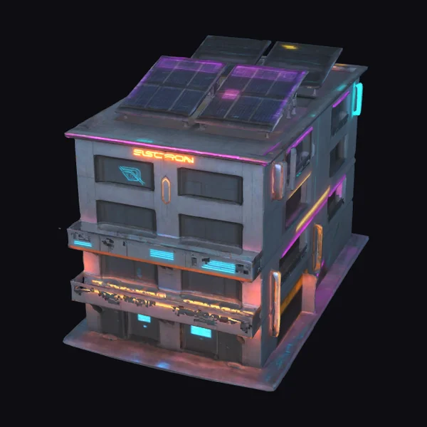 Cyberpunk Building with Solar Panels
